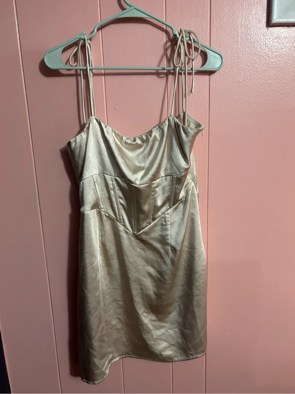 Princess Polly Satin-Feel Cream Slip Dress with Tie Straps Size 8